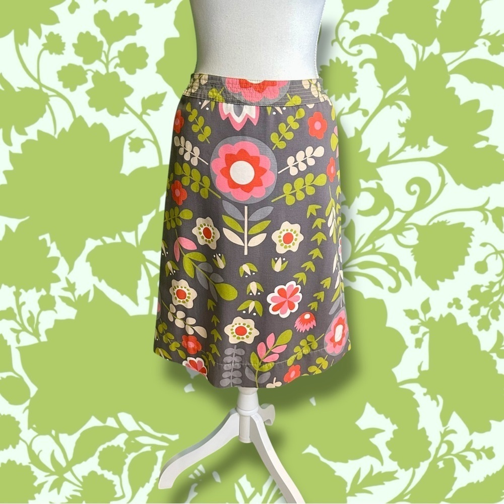 Boden Mod Style Gray, Pink & Green Floral Print A-Line Cotton Twill Skirt Size 4 - Picture 3 of 14